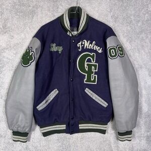 DeLong Varsity Letterman Jacket Mens M Virgin Wool Leather T Wolves Vintage‎ 90s